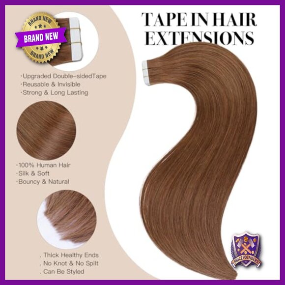 24 Inch Tape-In Human Hair Extensions, 20 Pieces Thick Ends Straight main image 7